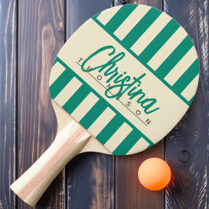 Mid-Century Polo Candy Striping Aqua Beach Breeze Ping Pong Paddle