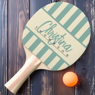 Mid-Century Polo Candy Striping Aqua Reef Name Ping Pong Paddle