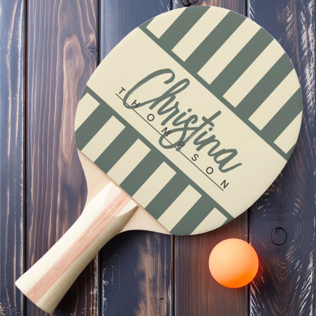 Mid-Century Polo Candy Striping Warm Grey Name Ping Pong Paddle (Creator Uploaded)