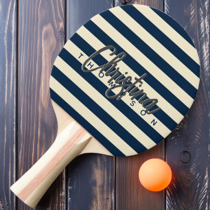 Mid-Century Polo Deep Sea Blue Painted Name Ping Pong Paddle