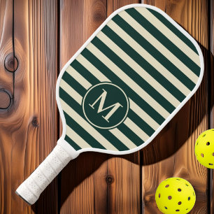 Mid-Century Polo Striped Sage Green Monogram  Pickleball Paddle
