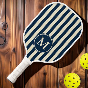 Mid-Century Polo Striping Deep Sea Blue Monogram Pickleball Paddle