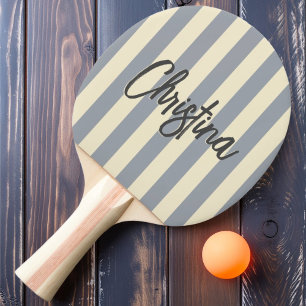 Mid-Century Polo Striping Dove Grey Painted Name Ping Pong Paddle