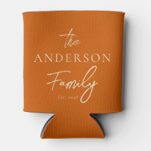 Mid-Century Pumpkin Hand Written Family Name Can Cooler