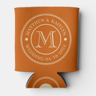 Mid-Century Pumpkin Wedding Monogram Can Cooler