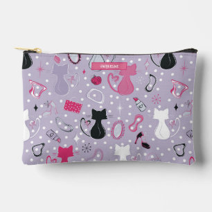 Mid Century Purple Heart Cats Accessory Pouch