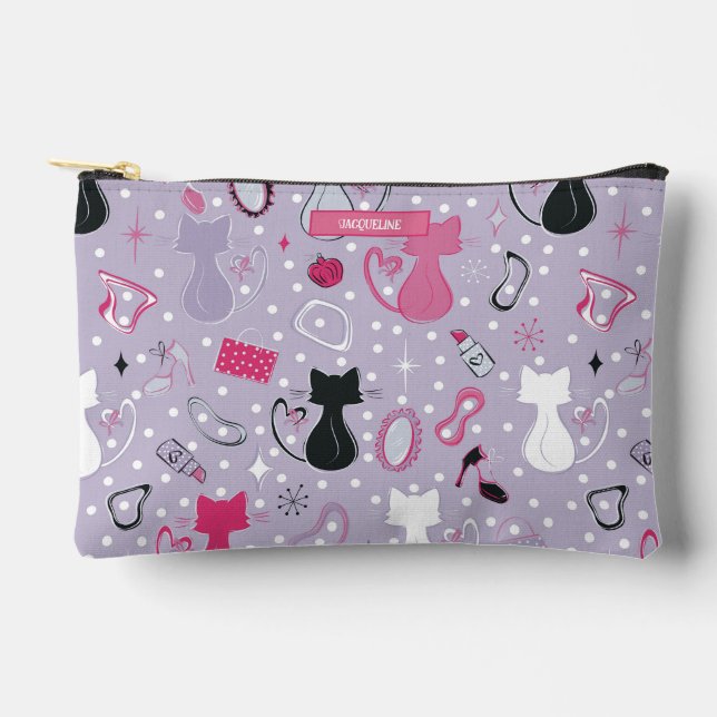 Mid Century Purple Heart Cats Accessory Pouch (Front)