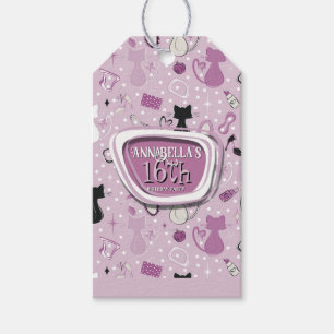 Mid Century Purple Heart Cats Birthday Gift Tags