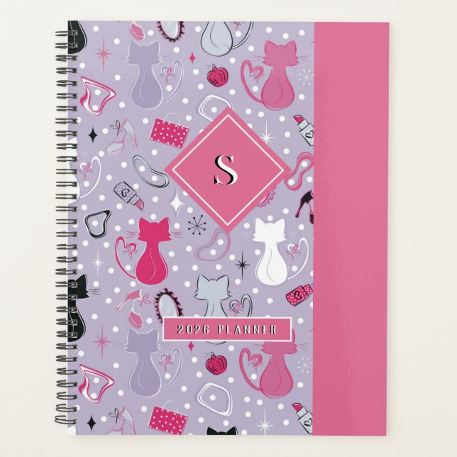 Mid Century Purple Heart Cats Planner (Front)