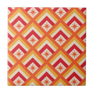 Mid Century Red Atomic Starbursts on Diamond Shape Tile