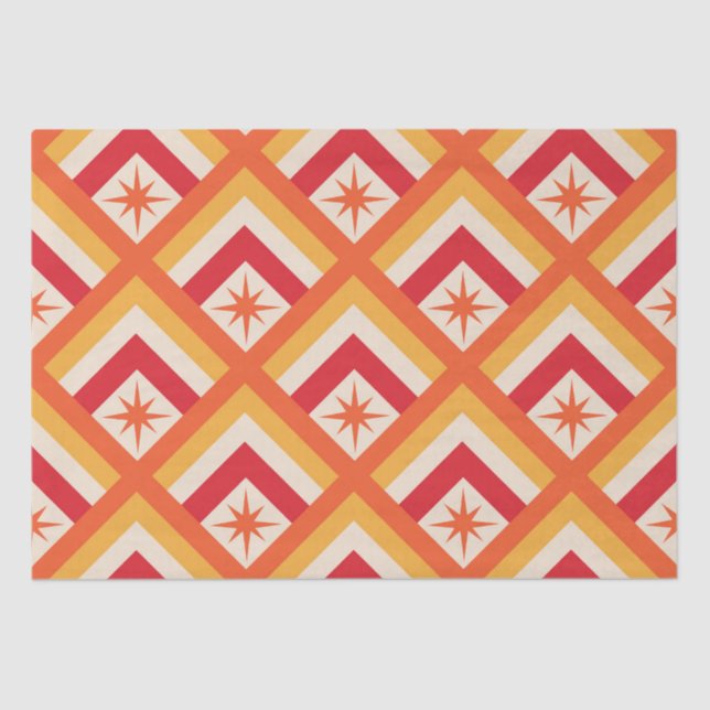 Mid Century Red Atomic Starbursts on Diamond Shape Tissue Paper (Front)