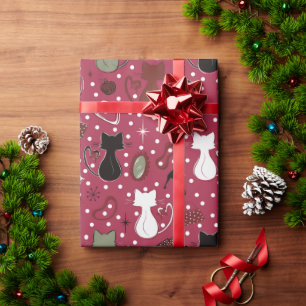 Mid Century Red Heart Cats Wrapping Paper