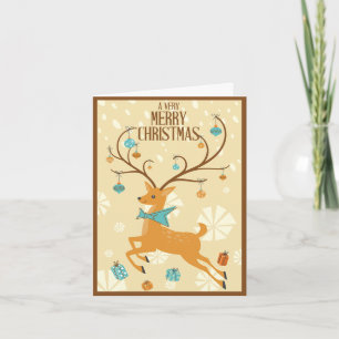 Mid-century Reindeer with Ornaments Christmas Holiday Card