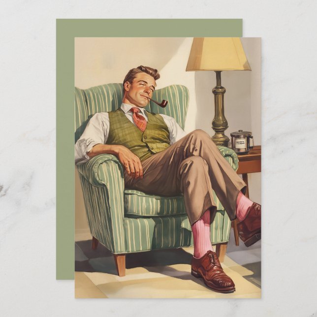 Mid-Century Relaxation: A Gentleman’s Repose Invitation (Front/Back)