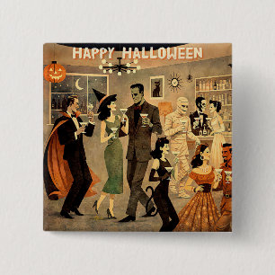Mid Century Retro 40s Halloween Martini Party 15 Cm Square Badge