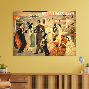 Mid Century Retro 40s Halloween Martini Party Canvas Print