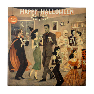 Mid Century Retro 40s Halloween Martini Party Tile