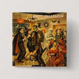Mid Century Retro 50s Halloween Martini Party 15 Cm Square Badge