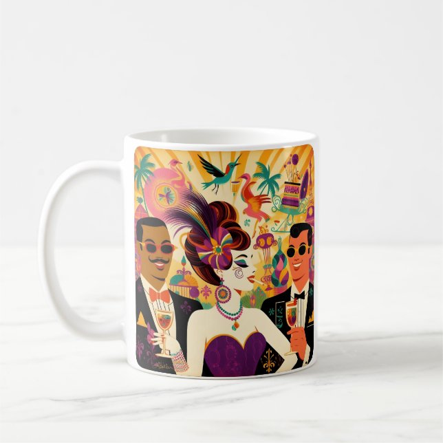 Mid Century Retro 60s Mardi Gras Cocktail Party Coffee Mug (Left)