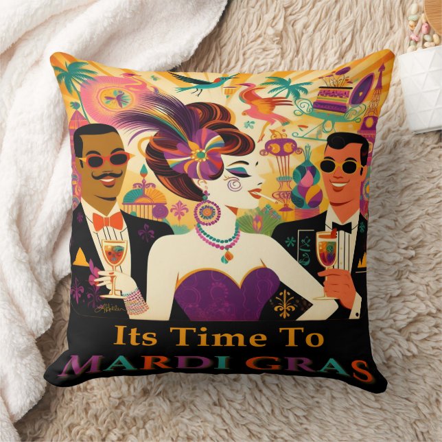 Mid Century Retro 60s Mardi Gras Cocktail Party Cushion (Blanket)