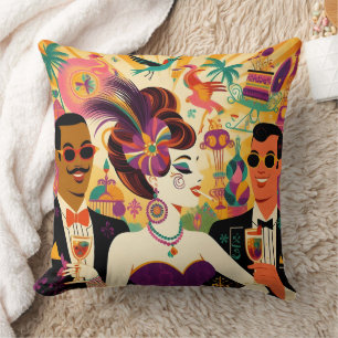 Mid Century Retro 60s Mardi Gras Cocktail Party Cushion