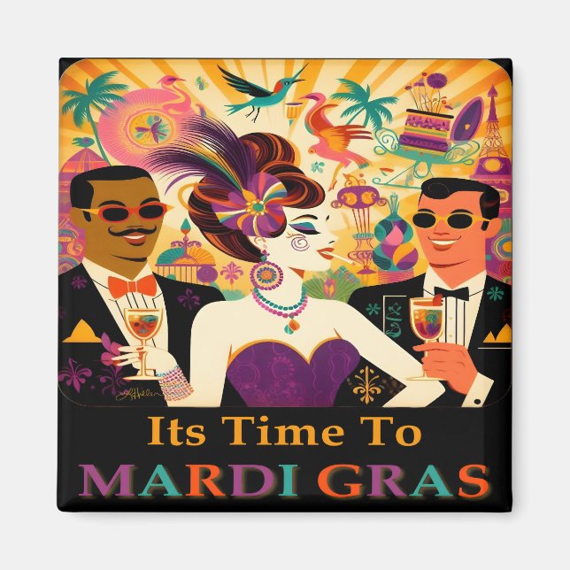 Mid Century Retro 60s Mardi Gras Cocktail Party Magnet (Front)