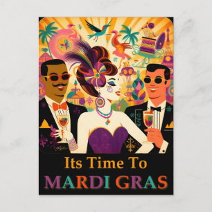 Mid Century Retro 60s Mardi Gras Cocktail Party Postcard