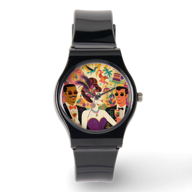 Mid Century Retro 60s Mardi Gras Cocktail Party Watch (Front)