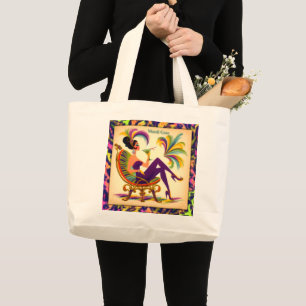 Mid Century Retro 60s Mardi Gras Martini Woman Large Tote Bag