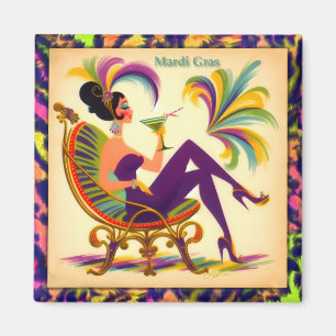 Mid Century Retro 60s Mardi Gras Martini Woman Magnet