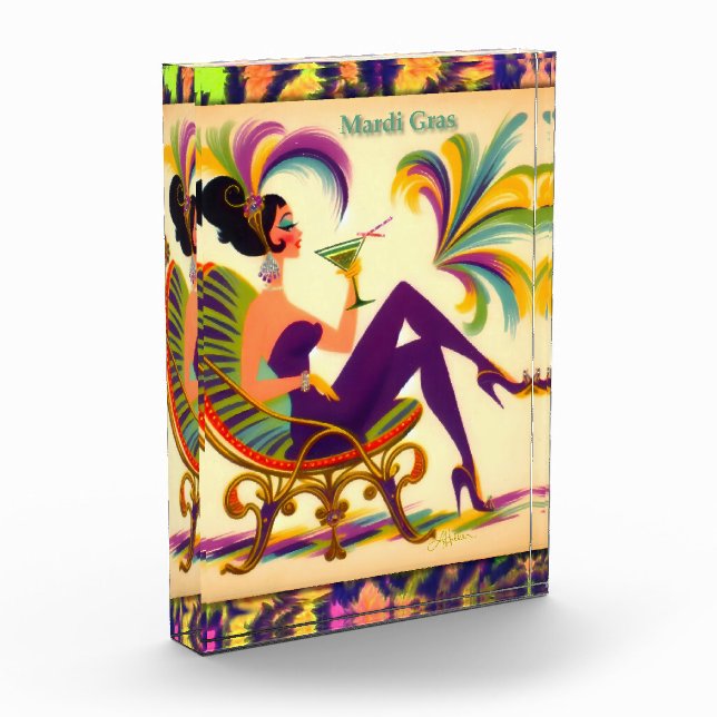 Mid Century Retro 60s Mardi Gras Martini Woman Photo Block (Left)