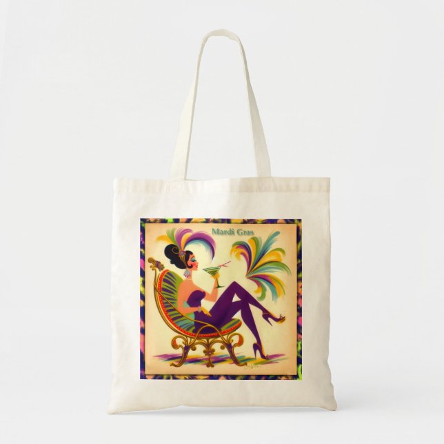 Mid Century Retro 60s Mardi Gras Martini Woman Tote Bag (Front)