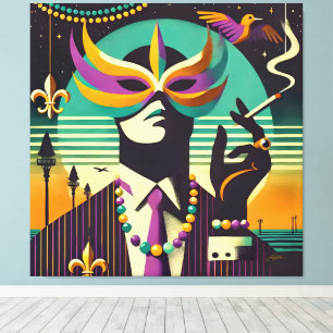 Mid Century Retro 60s Mardi Gras The Smoking Man Canvas Print