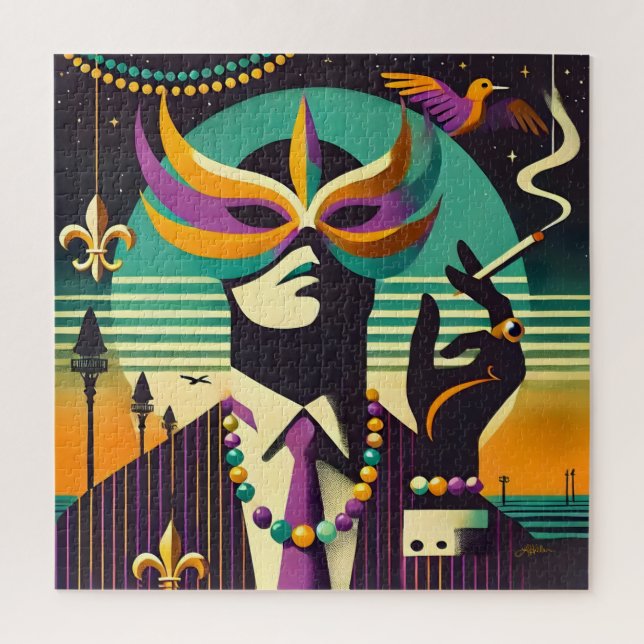 Mid Century Retro 60s Mardi Gras The Smoking Man Jigsaw Puzzle (Vertical)