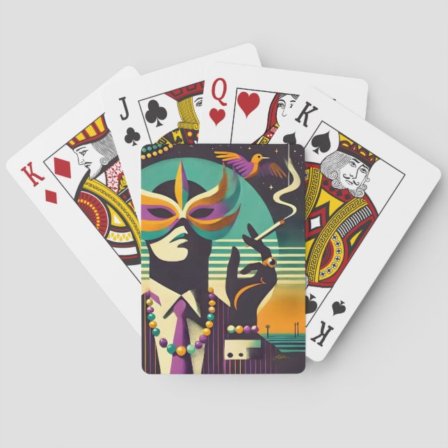 Mid Century Retro 60s Mardi Gras The Smoking Man Playing Cards (Back)