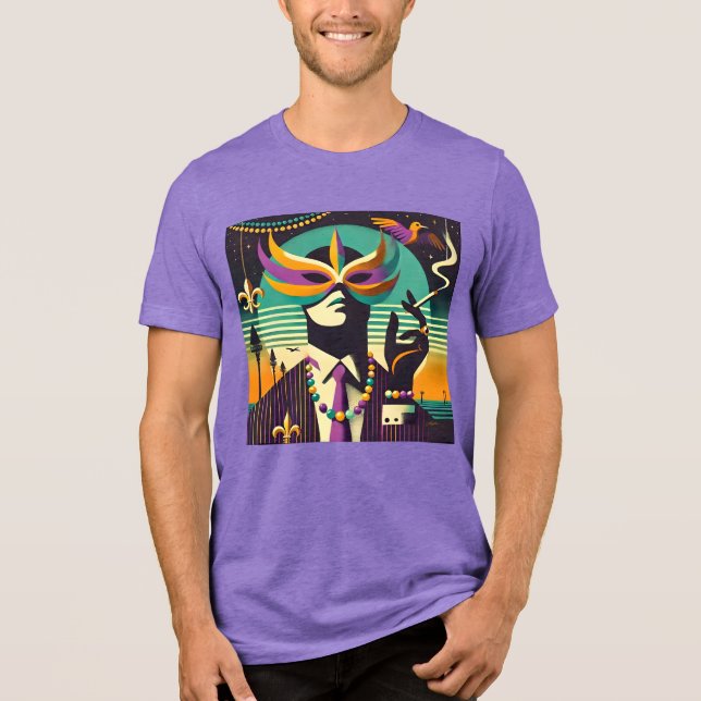 Mid Century Retro 60s Mardi Gras The Smoking Man Tri-Blend Shirt (Front)