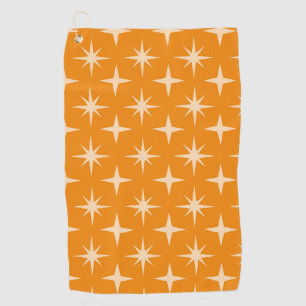 Mid Century Retro Atomic Stars Pattern on Orange Golf Towel