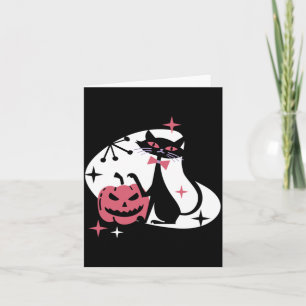 Mid Century Retro Black Cat Pumpkin Halloween Card