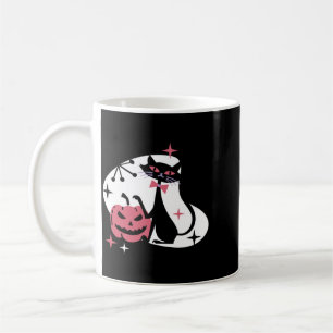 Mid Century Retro Black Cat Pumpkin Halloween Coffee Mug