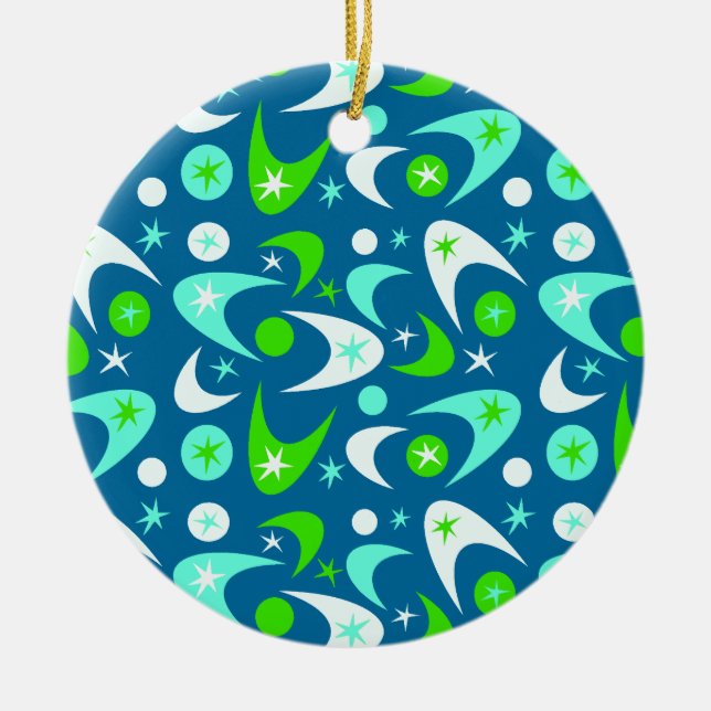 Mid Century Retro Boomerangs Ceramic Tree Decoration (Front)
