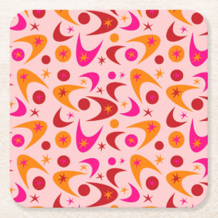Mid Century Retro Boomerangs Square Paper Coaster