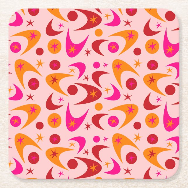 Mid Century Retro Boomerangs Square Paper Coaster (Front)