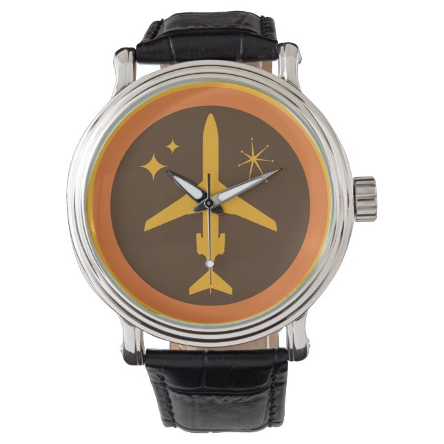 Mid-Century Retro Brown and Orange Jetliner Watch (Front)
