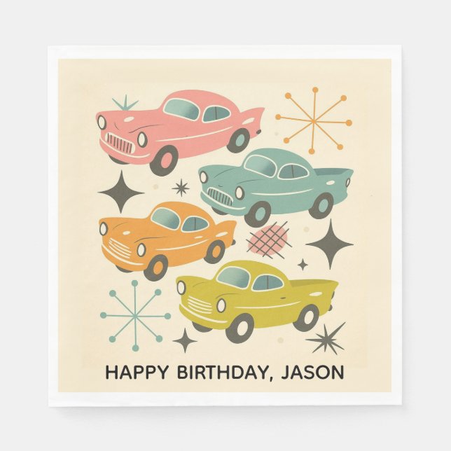 Mid-Century Retro Cars Atomic Starburst  Napkin (Front)