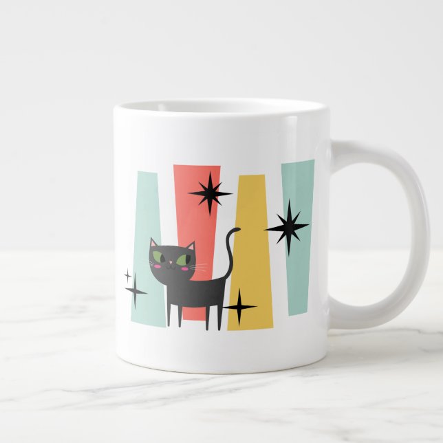 Mid Century Retro Cat  Large Coffee Mug (Right)