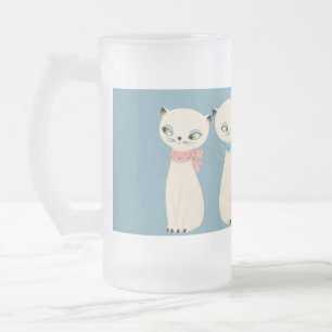 Mid Century Retro Cats Pair Frosted Glass Beer Mug