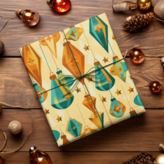 Mid Century Retro Christmas Atomic Star Ornament Wrapping Paper