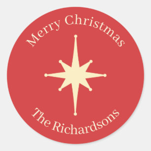 Mid Century Retro Christmas Star Personalised Classic Round Sticker