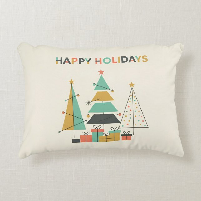 Mid-Century Retro Christmas Trees Decorative Cushion (Front)