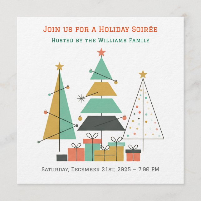 Mid-Century Retro Christmas Trees Invitation (Front)